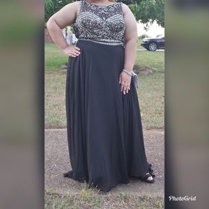Plus Size Black Beaded Prom Dress